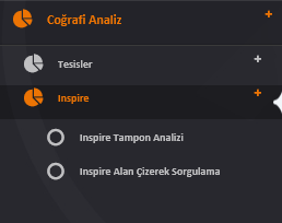 ORTAK HAREKÂT RESMİ WEB UYGULAMASI 6.2 Inspire Resim 64: Inspire Inspire katmanlarına ait sorgu ve analiz sonuçlarında excel ve pdf ortamında export işlemi yetki dahilinde kullanılabilecektir. 6.2.1 Inspire Tampon Analizi Herhangi bir katmana ait seçim yapılarak harita üzerine nokta atılır.