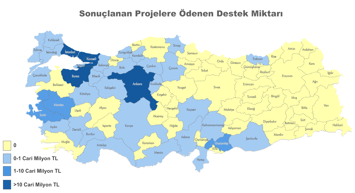 TÜBİTAK TEYDEB Destekleri 81 ilden 35 i desteklerden faydalandı.