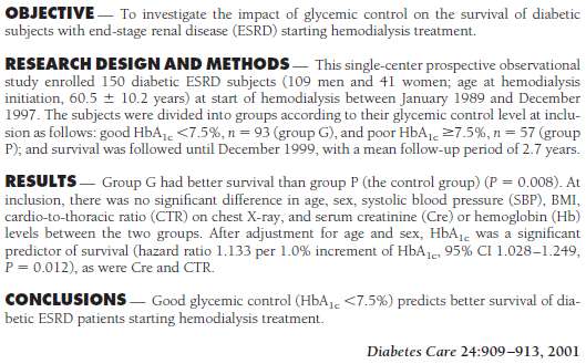 Diabetik HD hastalarında iyi glisemik kontrolün(hba1c <%7.