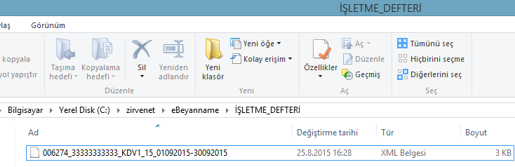 Oluşturulan e-beyannameler.xml formatında şirket klasöründe tutulur.