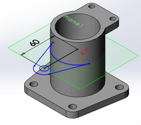 Alt kısmın üstü seçilir. Referance Geometry komutundan Plane seçilir. 40 mm mesafeye bir düzlem atanır. Belirli bir mesafeye paralel düzlem atayınız. Düzleme aģağıdaki Ģekil çizilir.