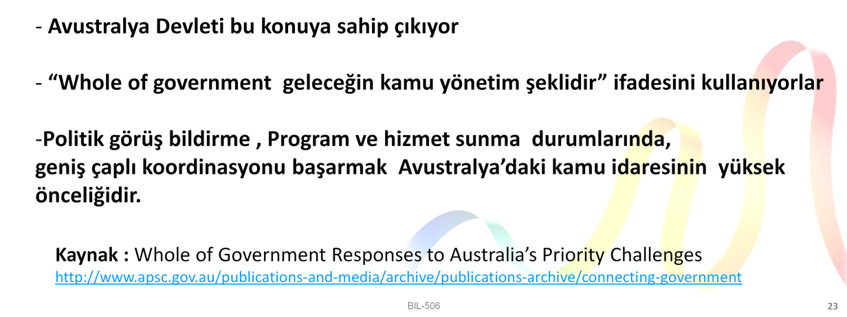 Whole of Government yaklaşımını bir devlet politikası onun ötesinde yeni bir kamu yönetim şekli olarak