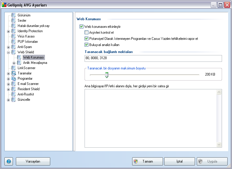 bildirimiyle ya da tepsi simgesi bilgileriyle. 9.8.1. Web Koruması Web Koruması- web sitelerinin içeriğinin taranmasına ilişkin bileşen yapılandırmasını düzenleyebilirsiniz.