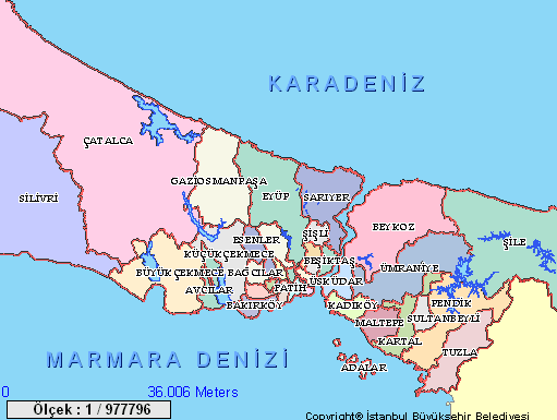 3.2 Özel Veriler - Gayrimenkulün Bulunduğu Bölgenin Analizi 3.2.1 İstanbul İli İstanbul, 280 01 ve 290 55 doğu boylamlarıyla 410 33 ve 400 28 kuzey enlemleri arasında bulunur.