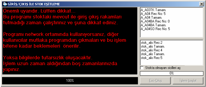 STOK DĐĞER ĐŞLEMLERĐ Özel barkod girişi, barkod etiketi yapma veya stok miktarlarını eşitleme gibi işlemlerin yapıldığı menüdür.