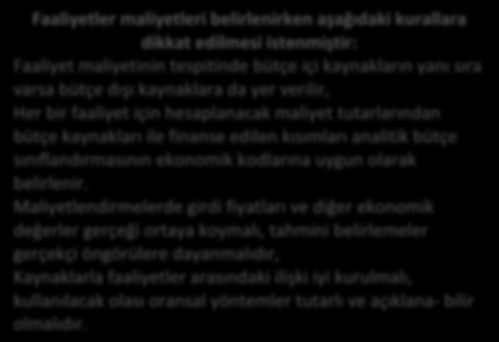 Performans hedefinin kaynak ihtiyacı, performans hedefine ulaşmak amacıyla gerçekleştirilecek faaliyet maliyetlerinin toplamından oluşmaktadır.