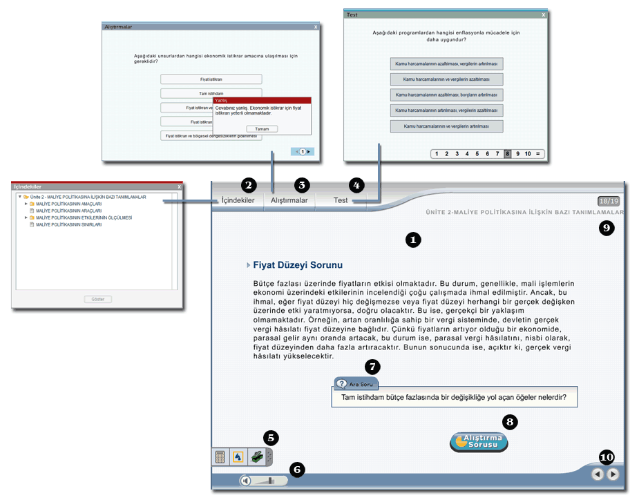 2.4.1.5. Test Bölümü Alıştırma yazılımlarının temel öğelerinden bir tanesi olan Test sayfasına, ana sayfada bulunan Test düğmesine tıklanarak ulaşılabilir.