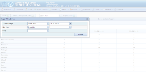 Ġhbar Raporu İhbar istatistiklerinin raporlandığı ekrandır.