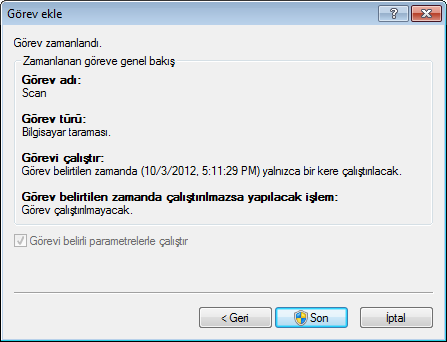 3. Görevin adını girin ve zamanlama seçeneklerinden birini belirleyin: Bir kere - Görev önceden tanımlanan tarih ve saatte yalnızca bir kere gerçekleştirilir.