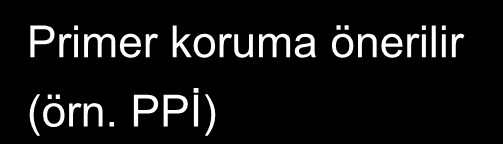 NSAİİ zorunlu hastalarda primer koruma NSAĠĠ tedavisi planlanıyor, şimdiye kadar NSAĠĠ kullanımı yok H.ylori (+) eradikasyon H.pylori? veya (-) Yaş < 65, risk faktörü yok P.