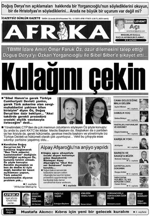 14 23 Aralýk 2014 Salý Nöbetçi Eczaneler DÜN DÜNYA... TÜRKÝYE... DÜNYA... TÜRKÝYE... DÜNYA... Lefkoþa Gönül Eczanesi: Þht. Gazeteci Hasan Tahsin Cad. No:13 Hacý Ali Apt.