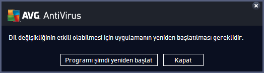 Programın yeniden başlatılmasını onaylamak için AVG'yi şimdi yeniden başlat düğmesine basın ve dil değişikliğinin gerçekleşmesi için bir saniye bekleyin: Sistem tepsisi bildirimleri Bu bölümde AVG