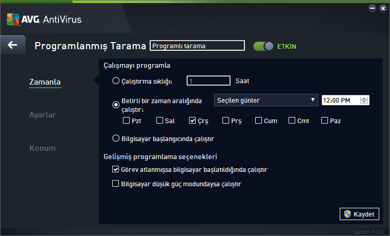 Ayarlar Konum Her sekmede "trafik ışığı" düğmesini kullanarak zamanlaması belirlenen testi geçici olarak devre dışı bırakabilir ve gerek duyduğunuzda tekrar açabilirsiniz. 8.4.1.