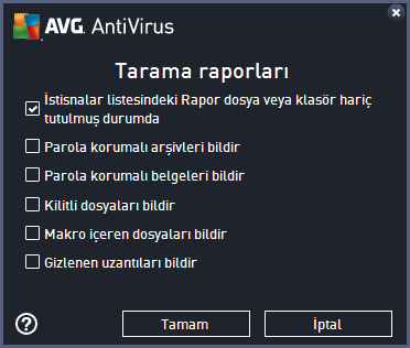 Taranacak dosya türleri - taranacak dosya türleriyle ilgili aşağıdaki tercihlerden birini de yapmanız gerekir: o Tüm dosya türleri taranmaması gereken virgülle ayrılmış dosya uzantılarının listesini