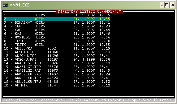Hazırlanan bilgilerin MM9 programına aktarılması:.mm9 i çalıştırın. Pencerede çalışmak isterseniz Alt+Enter tuşlayın (öneririz). 2.Dosya/klasör listesi seçeneği üzerine gelin. MM9 klasörü içeriği 3.