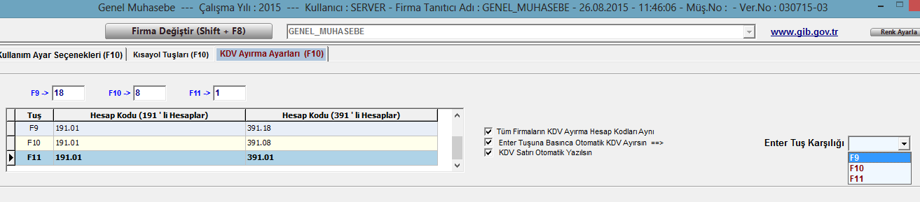 Fişte %18, %8, %1 oranlarına göre F9,F10,F11 tuşları atanarak kdv ayırma işlemi yapılır. Fişte kdv ayırma işlemleri: Fişte 2 türlü kdv ayırma yöntemi var. 1.