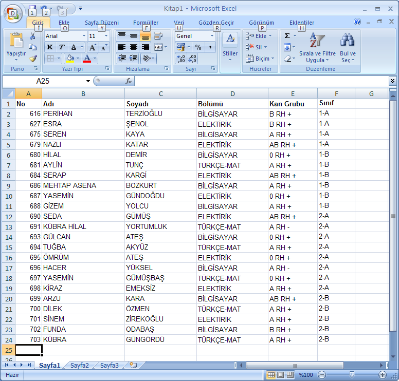 Excel den Veri Alma Okullar kullanmış oldukları programlar aracılığıyla veya E-Okul sisteminden öğrenci listelerini Excel formatında verebilir.