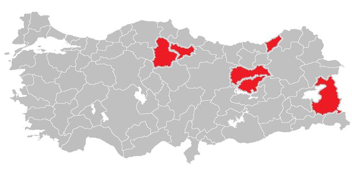 Briç faaliyeti olmayan veya çok zayıf olan Van, Tunceli, Erzincan, Çorum, Amasya ve Rize gibi