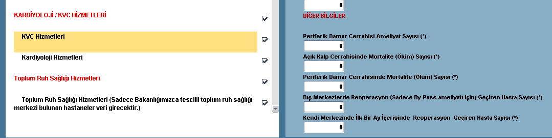 HİZMET SEKMESİ-8 Bu alana; Dış Merkezlerde Reoperasyon Geçiren Hasta Sayısına; kendi hastanesi dışında koroner by-pass yapılan ve yine koroner bypass yapılması için gelen ve yapılan hasta sayıları