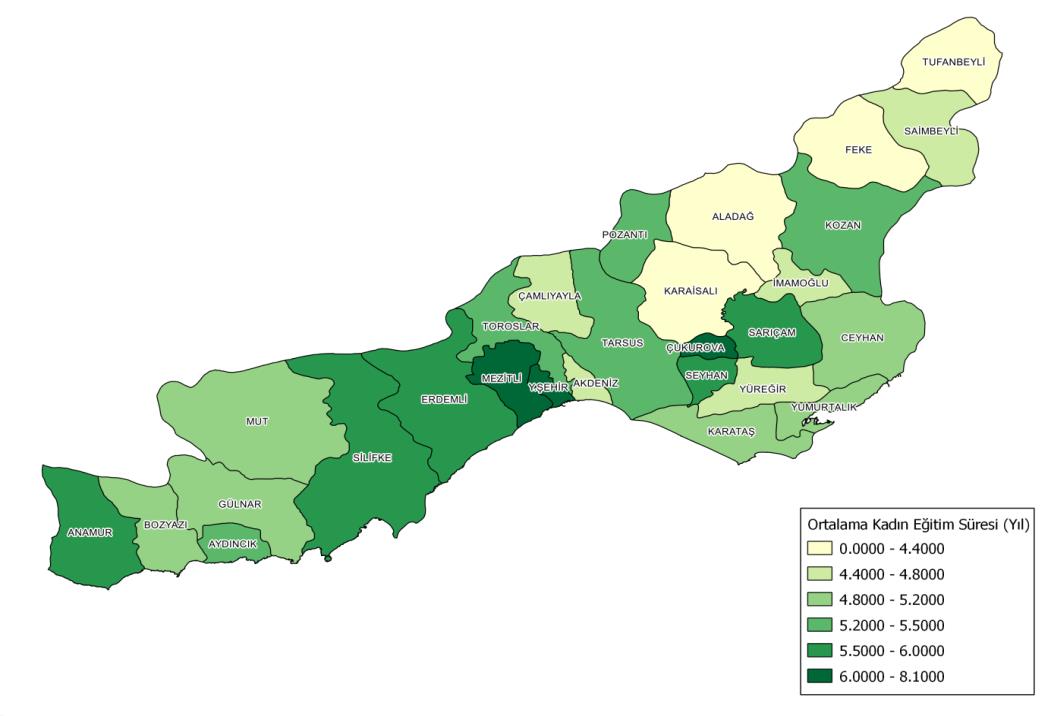 cinsiyete göre incelendiğinde kadınlar için daha da düşmekte olup, Adana için en düşük 4,