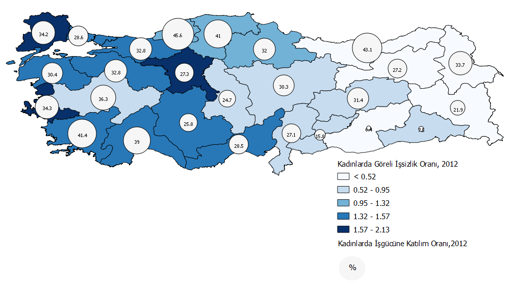 altında %28,5 olarak gerçekleşmiştir. Yani bölgede aktif nüfustaki yaklaşık her üç kadından yalnızca biri işgücü içerisinde yer almaktadır.