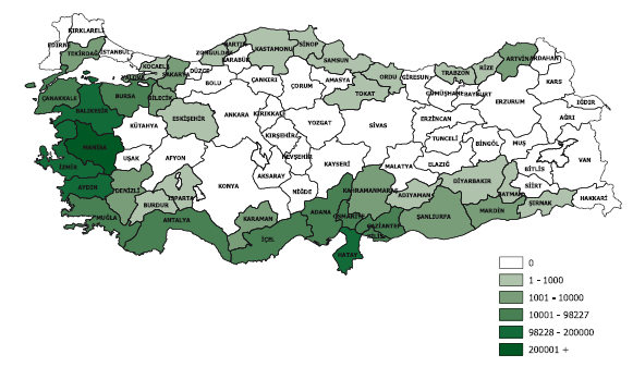 1995 1996 1997 1998 1999 2000 2001 2002 2003 2004 2005 2006 2007 2008 2009 Dikim Alanları (ha).