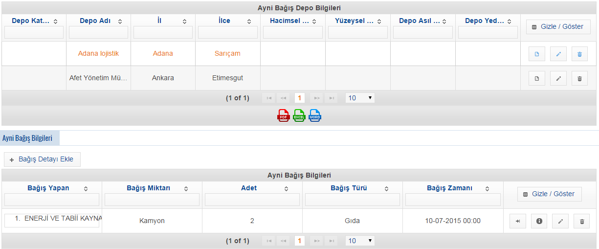 Resim 13 : Ayni Bağış Depo Bilgileri Silme -2 