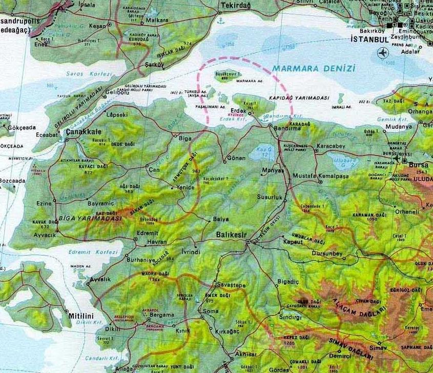 Alan: 1.453,97 km² Kıyı Uzunluğu: 291 km Marmara ve Ege Denizi ne kıyı.