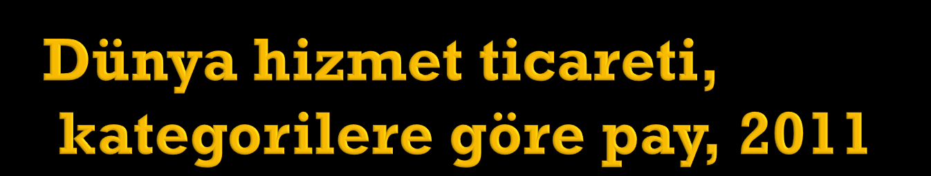 Değer Oran (%) 2011 2000 2005 2011 İhracat Tüm hizmetl. 4170 100 100 100 Ulaştırma 860 23.0 22.7 20.6 Seyahat 1065 32.1 27.7 25.6 Diğer h.