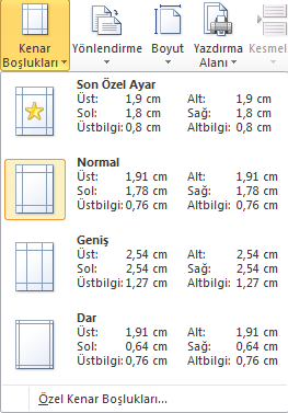 Sayfa Kenar Bşlukları Sayfa kenar bşlukları, sayfa kenarlarındaki bş alanlardır. Sayfa kenar bşluklarına genellikle üstbilgi, altbilgi ve sayfa numarası gibi öğeler yerleştirilir.