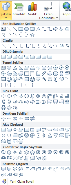 Otmatik Şekil Eklemek Otmatik şekiller eklenerek belgelere görsel zenginlik kazandırılabilir.