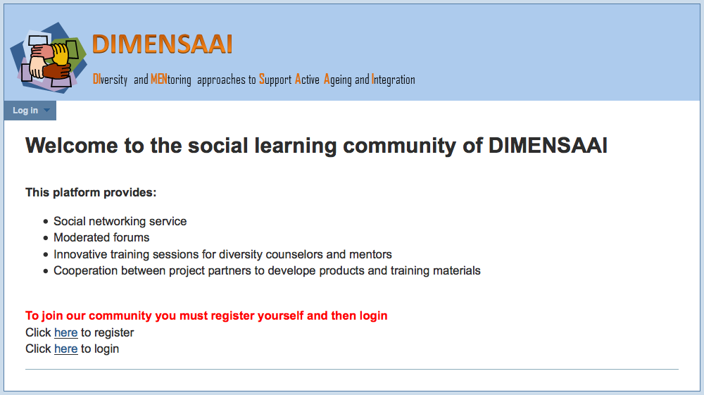DIMENSAAI Projesi içinde, ICT platform ile desteklenen sosyal öğrenme topluluğu gelişim içindedir (http://platform.dimensaai.eu), Şekil 13.