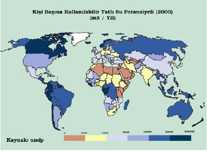 2.3 dünyadaki kullanılabilir su kaynaklarının dağılımı Yeryüzünde en az tatlı suya sahip alanlar: Tatlı su kaynağı az olan yerler özellikle dönenceler çevrelerinde yer alan çöl alanlarıdır.