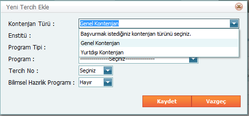 Sınav ve Eğitim bilgileri girilmeden Tercihler Bölümüne geçilmeyecektir, lütfen eğitim ve sınav bilgilerini eksiksiz ve doğru bir şekilde sisteme giriniz. 4. ADIM: TERCİHLER yazısına tıklayınız.