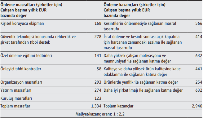 6. Şirketler için önleme masrafları ve kazançları E.