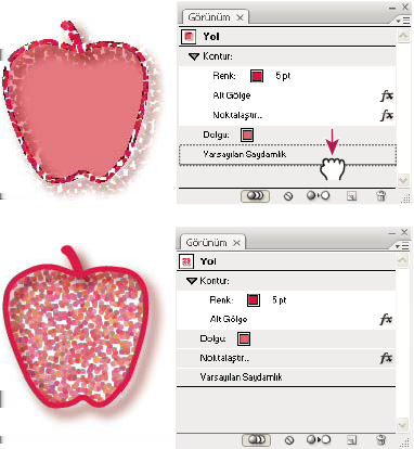 ILLUSTRATOR CS3 338 Öğenin hedeflenmediğini ama görünüm niteliklerine sahip olduğunu gösterir.