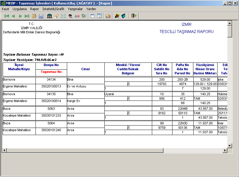 ÇAĞATAY 2012 Tablo 3'te gösterilen sorgulamalar MEOP programlarından alınabilecek bilgilerin çok az bir miktarını ifade etmektedir.