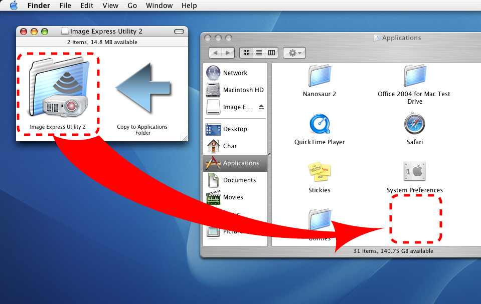 3. Konfor Özellikleri Mac OS'ta Kullanım Adım 1: Bilgisayara Mac OS için Image Express Utility Lite'ı kur 1. Ürünle birlikte gelen NEC Projector CD-ROM'u Mac CD-ROM sürücünüze yerleştirin.