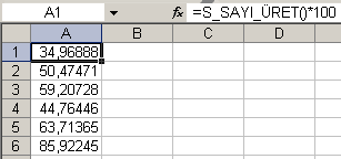 13 Belirli bir aralık için aynı formülü belirli bir sayı ile çarparız. =S_SAYI_ÜRET( )*100 her iki örnekte de sayıların ondalıklı ve devamlı değiģtiğini görmekteyiz.