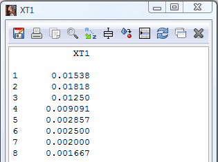 XT1= 1 / X XT1, X değişkeninin çarpmaya göre tersini temsil eden değişkendir. Son duruma göre Gretl değişken listemize XT1 değişkenini eklemiş olduk: 15.