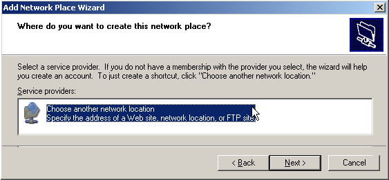 33 Yöntem 2 1. My network Places sayfası açılır ve Add a network place ye tıklanır. Karşımıza çıkacak wizard a next denilip beklenir. 2. Şimdi Internet Connection Wizard açılacak.