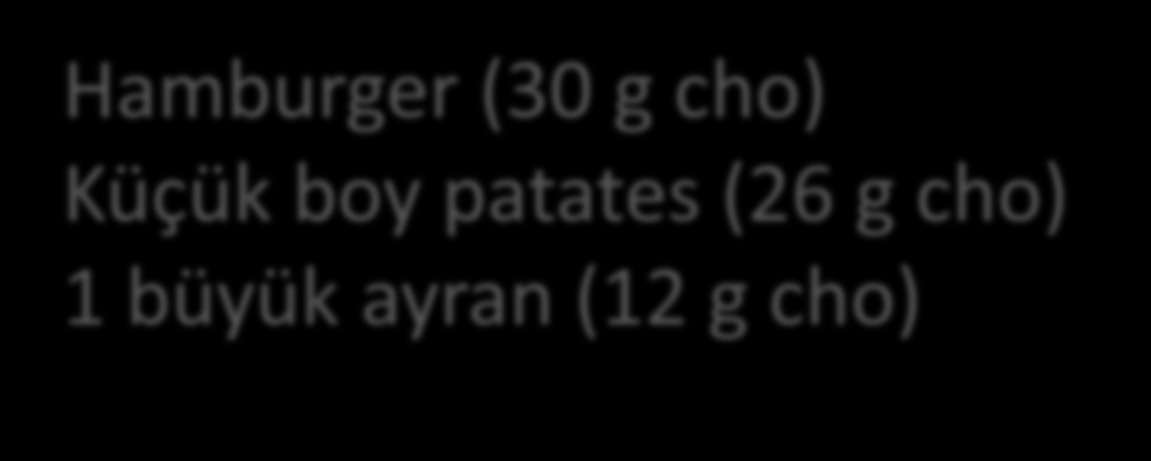 Hamburger (30 g cho) Küçük boy patates (26 g cho)