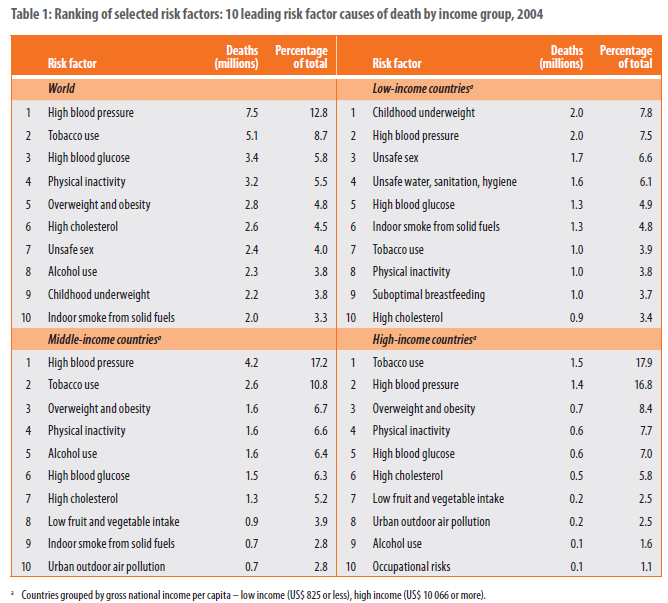 Global health risks: mortality and burden of