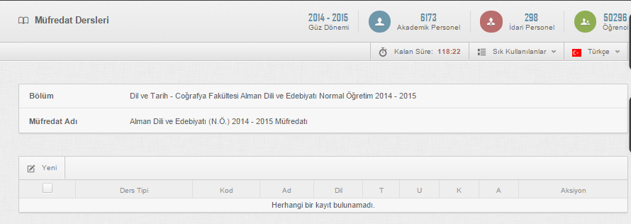 Sil butonu ile tanımlanan müfredat bilgisi silinir. Bu işlemin gerçekleştirilebilmesi için müfredatın altında tanımlanmış alt detayların (derslerin) bulunmaması gerekmektedir.