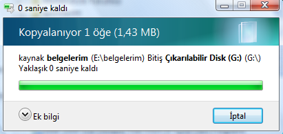 Şekil 129. Disk Alanı Yetersiz Uyarısı Şayet disk üzerinde yeterli alan mevcut değilse şekil 131 da görüldüğü gibi bir hata verecektir. Şekil 130.