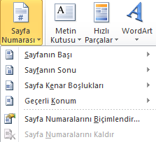 Şekil 218. Altbilgi Eklenmesi Dokümana sayfa numarası verilmek istendiğinde şekil 221 de görülen sayfa numarasına tıklanır. Şekil 219.