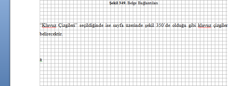 Şekil 342 de görülen Göster menüsünde bulunan her bir başlığın yanında bir seçim kutusu bulunmaktadır. Bu seçim kutularından Cetvel seçili ise ekranda üst ve solda cetvel görüntülenmektedir.