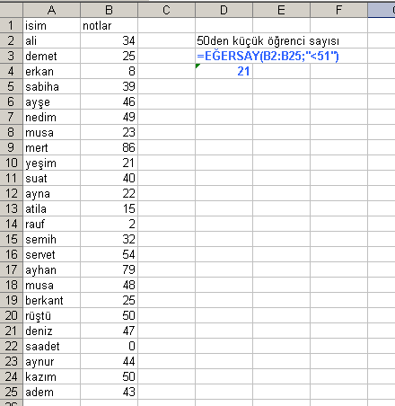 16 Örnekte 50 den küçük not alan öğrenci sayısı bulunmak istenmiģtir.