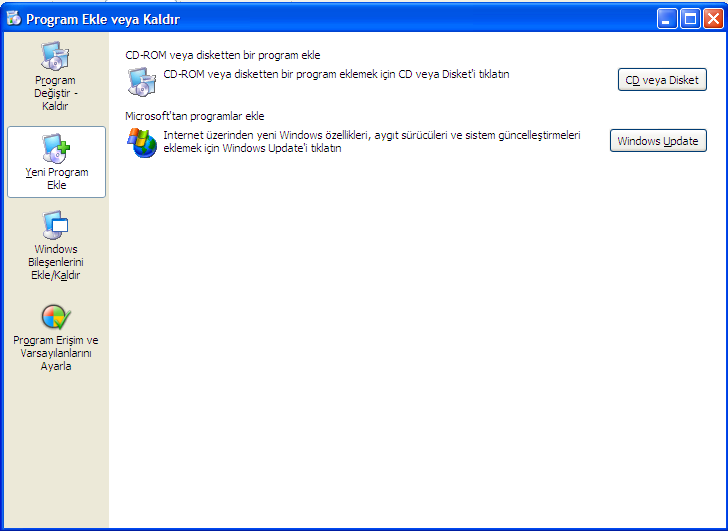 2. Yeni Program Ekle Menüsü Bu menüde bilgisayara CD-ROM veya disketten program