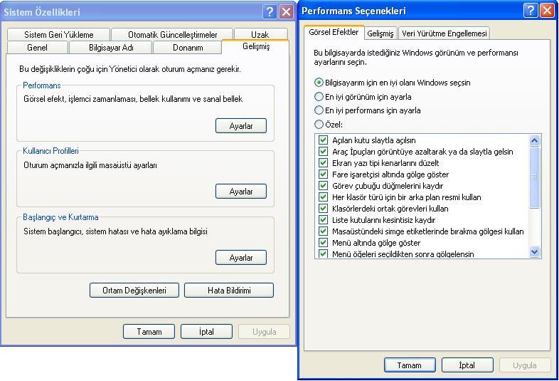 Sistem Özellikleri 4 Bu sekmede bilgisayarınızın görsel olarak